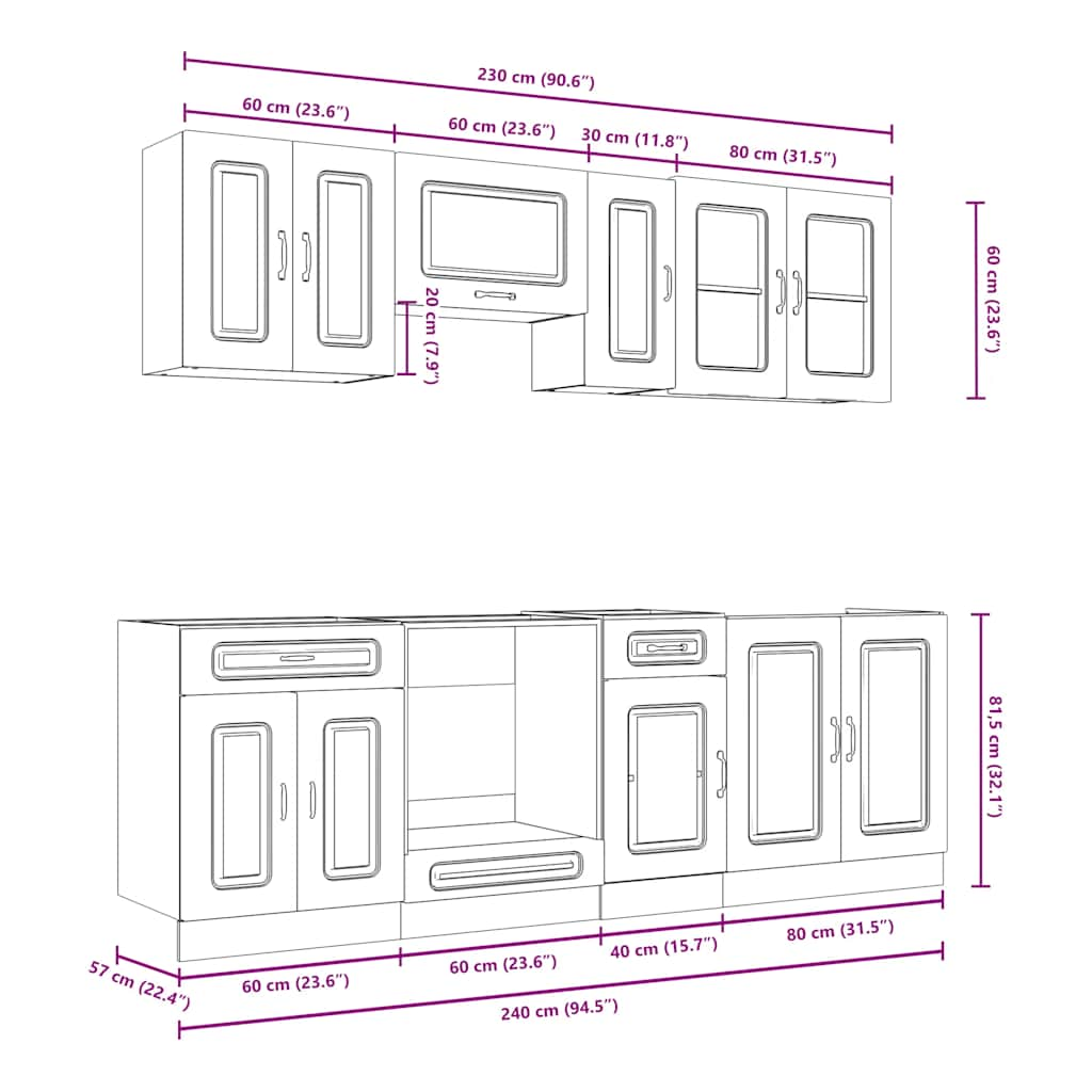 vidaXL 8 Piece Kitchen Cabinet Set Kalmar Black Engineered Wood