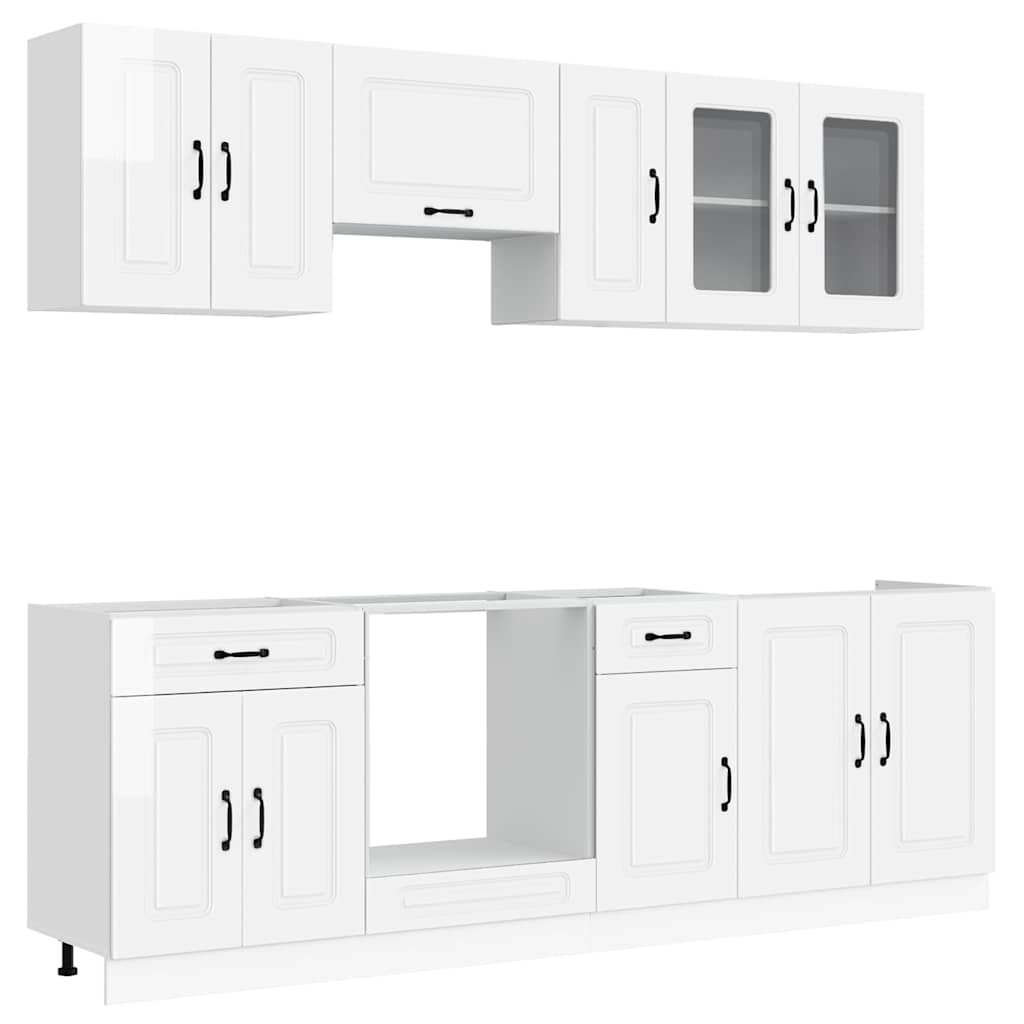 8 Piece Kitchen Cabinet Set Kalmar High Gloss White Engineered Wood