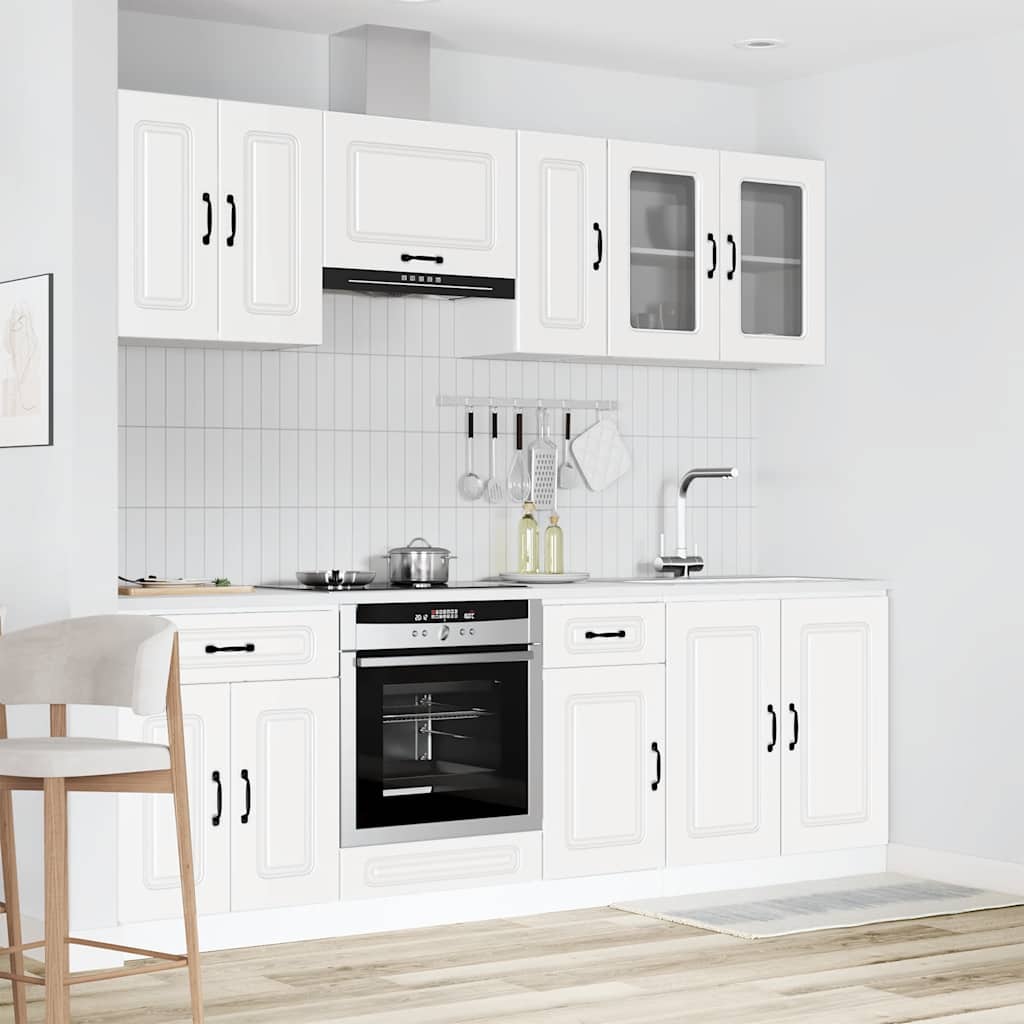 8 Piece Kitchen Cabinet Set Kalmar High Gloss White Engineered Wood