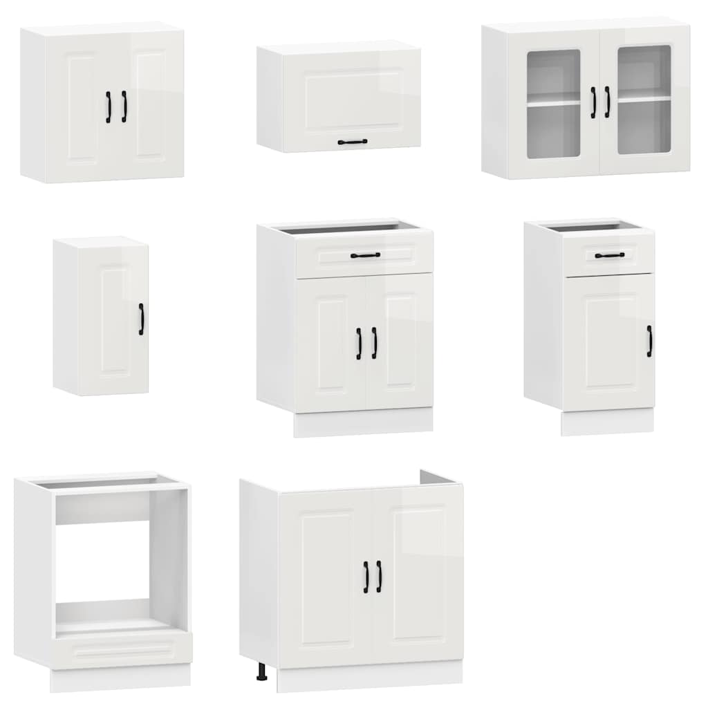 vidaXL 8 Piece Kitchen Cabinet Set Kalmar High Gloss White Engineered Wood