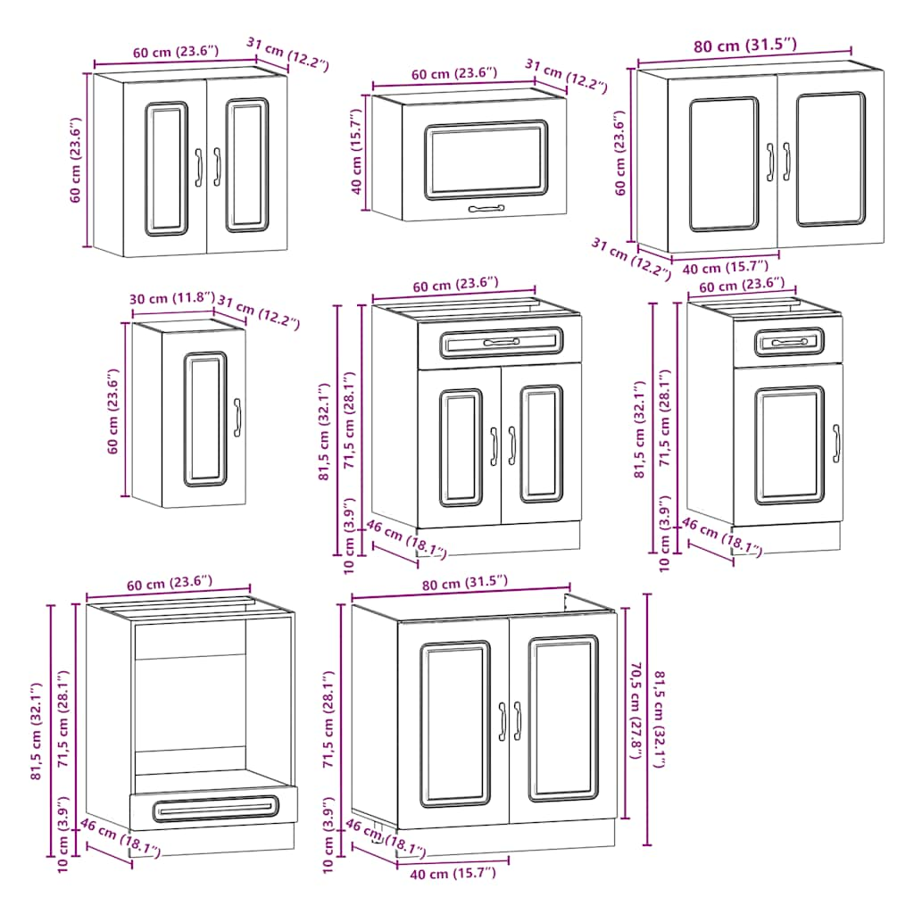 vidaXL 8 Piece Kitchen Cabinet Set Kalmar High Gloss White Engineered Wood