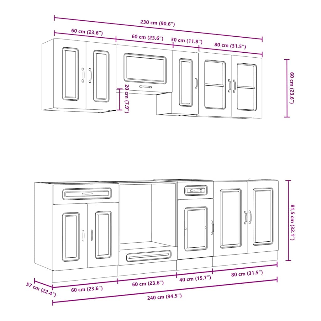 8 Piece Kitchen Cabinet Set Kalmar High Gloss White Engineered Wood