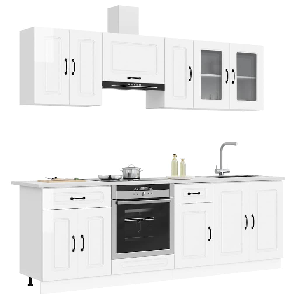 8 Piece Kitchen Cabinet Set Kalmar High Gloss White Engineered Wood