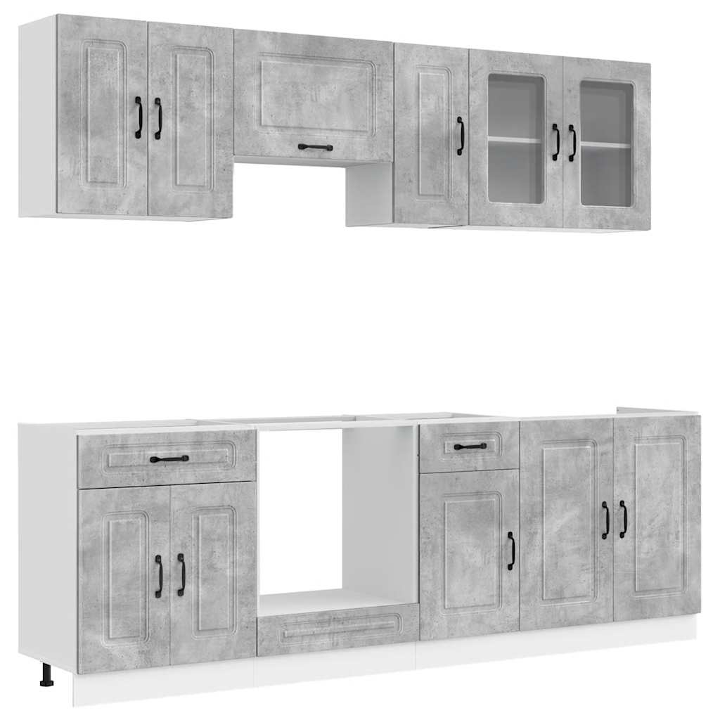 8 Piece Kitchen Cabinet Set Kalmar Concrete Grey Engineered Wood