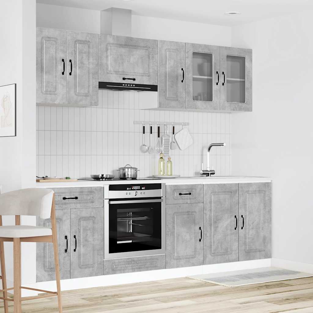 8 Piece Kitchen Cabinet Set Kalmar Concrete Grey Engineered Wood