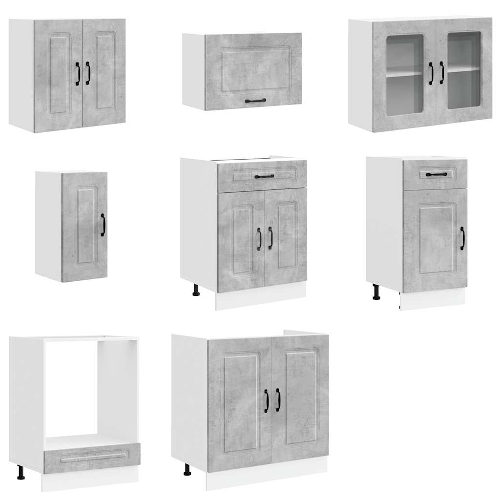 8 Piece Kitchen Cabinet Set Kalmar Concrete Grey Engineered Wood