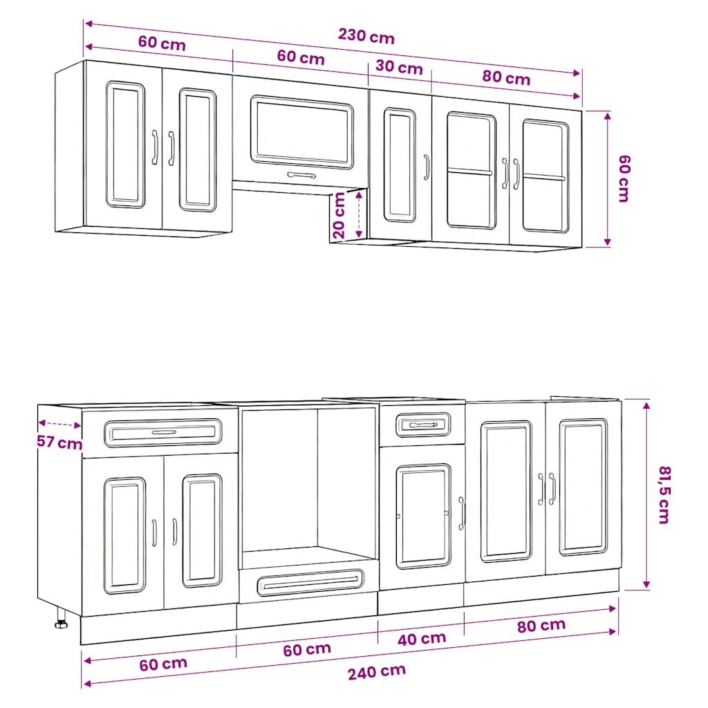 8 Piece Kitchen Cabinet Set Kalmar Concrete Grey Engineered Wood