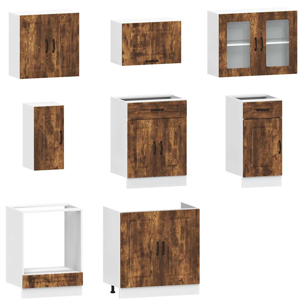 8 Piece Kitchen Cabinet Set Kalmar Smoked Oak Engineered Wood