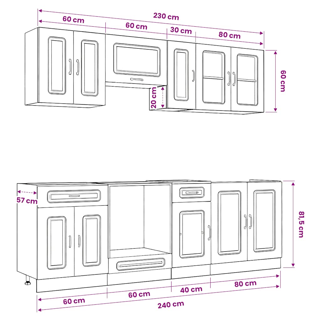 8 Piece Kitchen Cabinet Set Kalmar Smoked Oak Engineered Wood