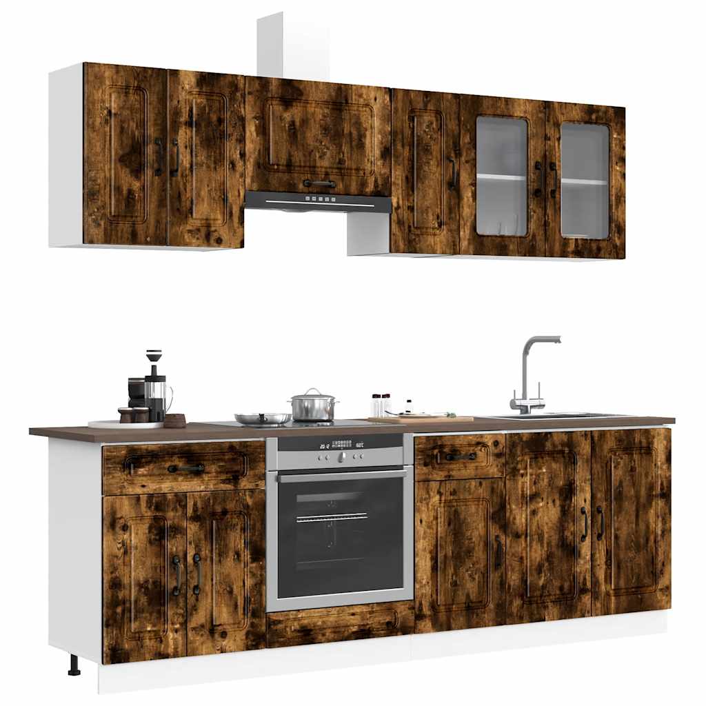 8 Piece Kitchen Cabinet Set Kalmar Smoked Oak Engineered Wood
