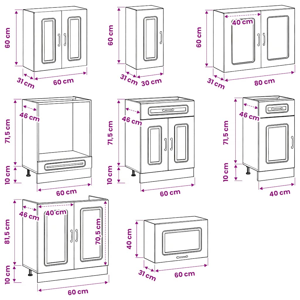 8 Piece Kitchen Cabinet Set Kalmar Grey Sonoma Engineered Wood