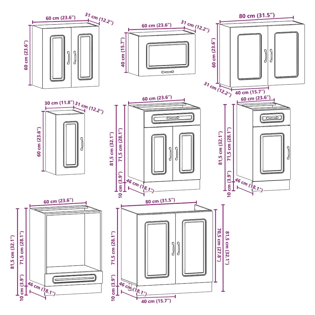 8 Piece Kitchen Cabinet Set Kalmar Old Wood Engineered Wood