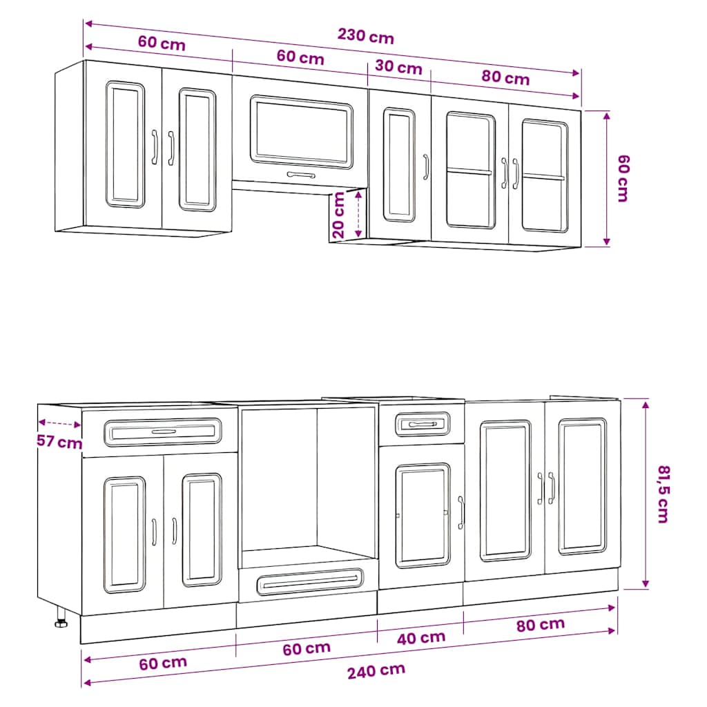 8 Piece Kitchen Cabinet Set Kalmar Old Wood Engineered Wood