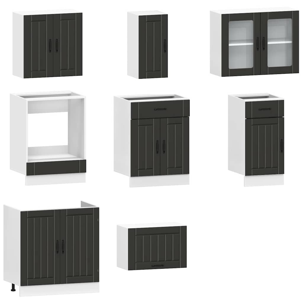 vidaXL 8 Piece Kitchen Cabinet Set Kalmar Black Engineered Wood