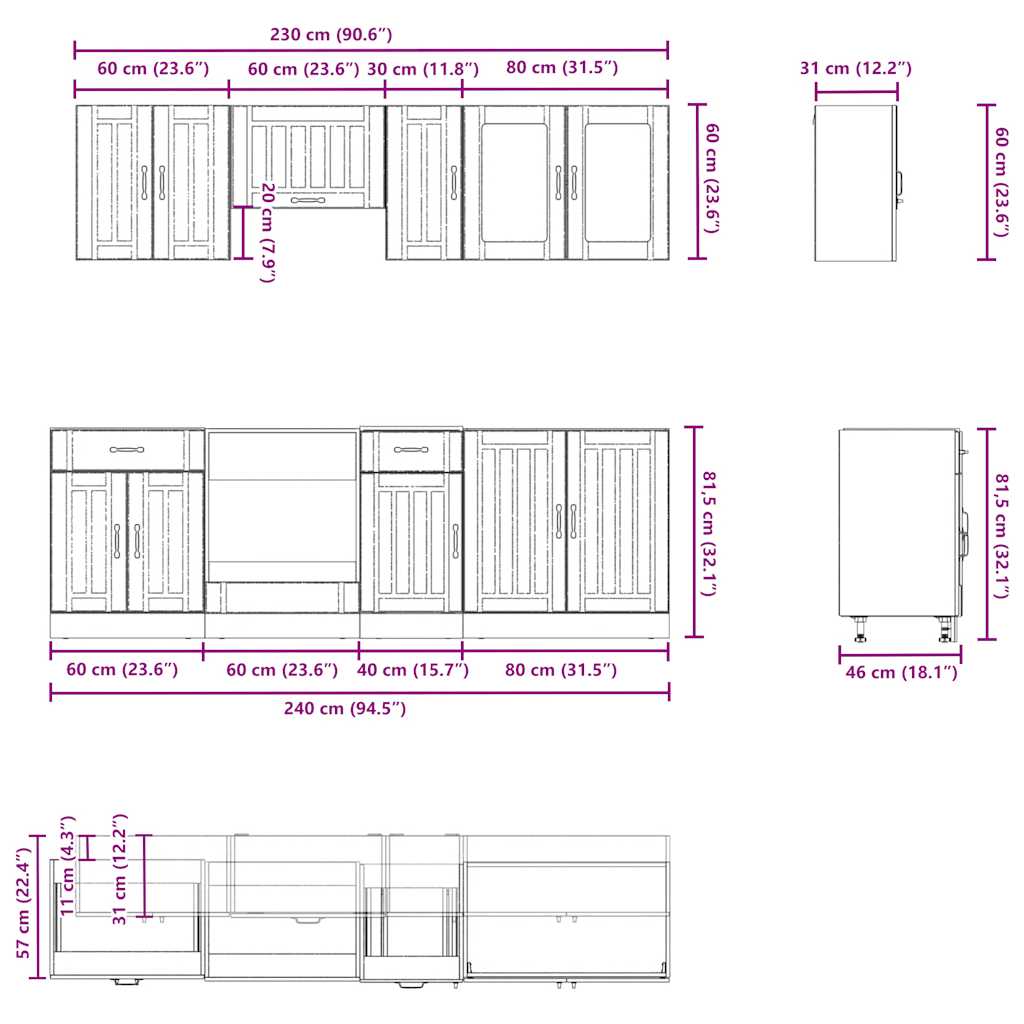 vidaXL 8 Piece Kitchen Cabinet Set Kalmar Black Engineered Wood