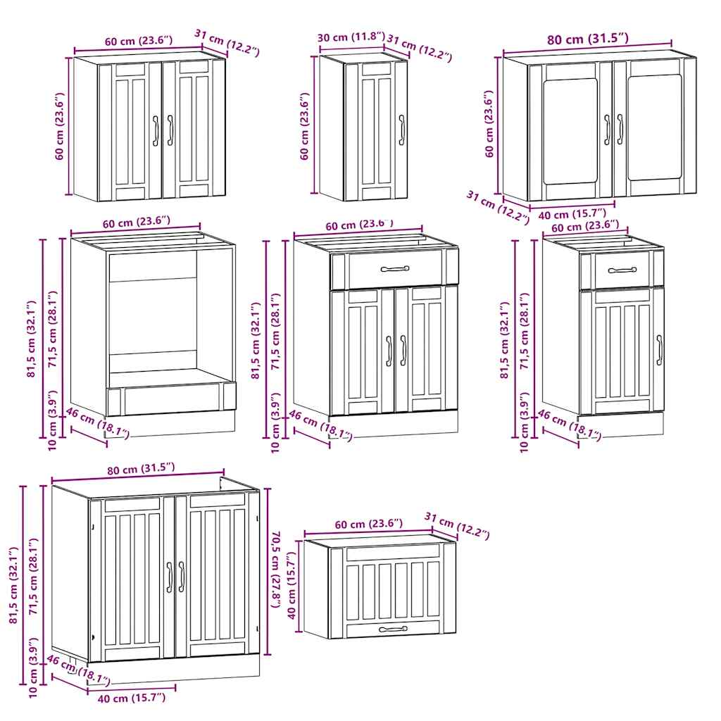 vidaXL 8 Piece Kitchen Cabinet Set Kalmar Black Engineered Wood