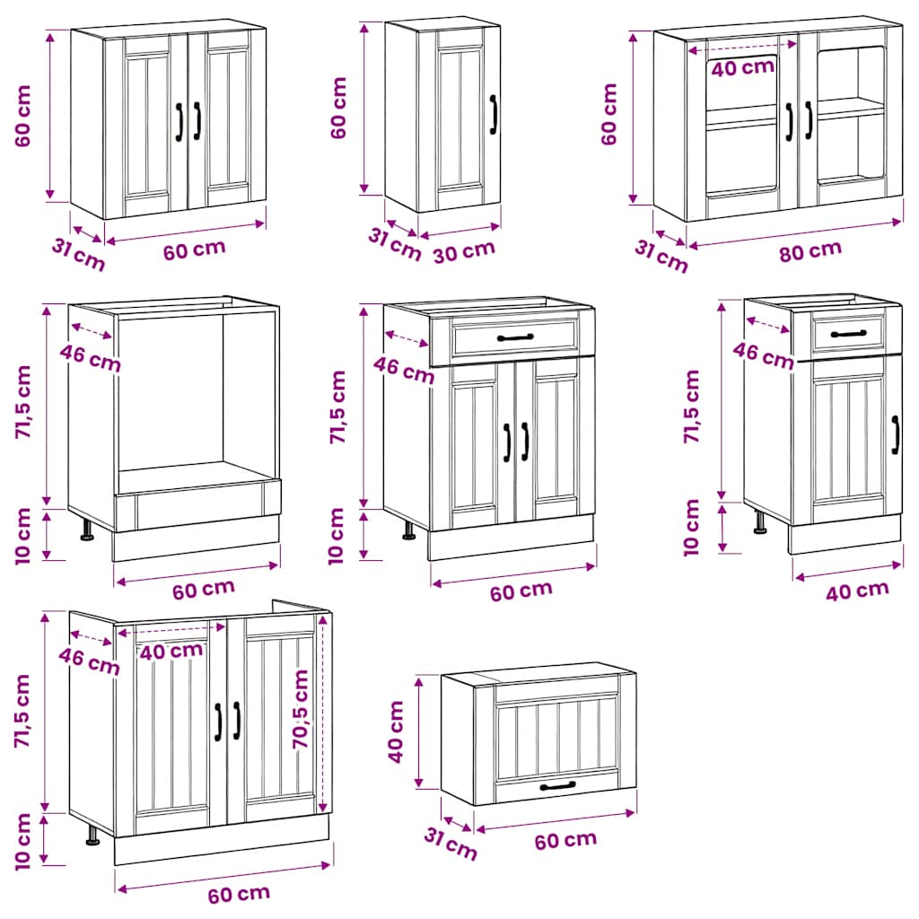 8 Piece Kitchen Cabinet Set Kalmar Black Engineered Wood