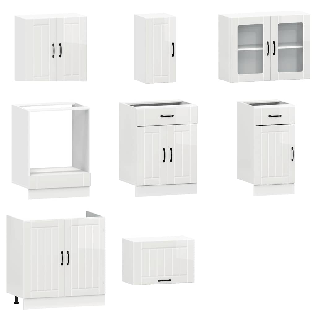 8 Piece Kitchen Cabinet Set Lucca High Gloss White Engineered Wood