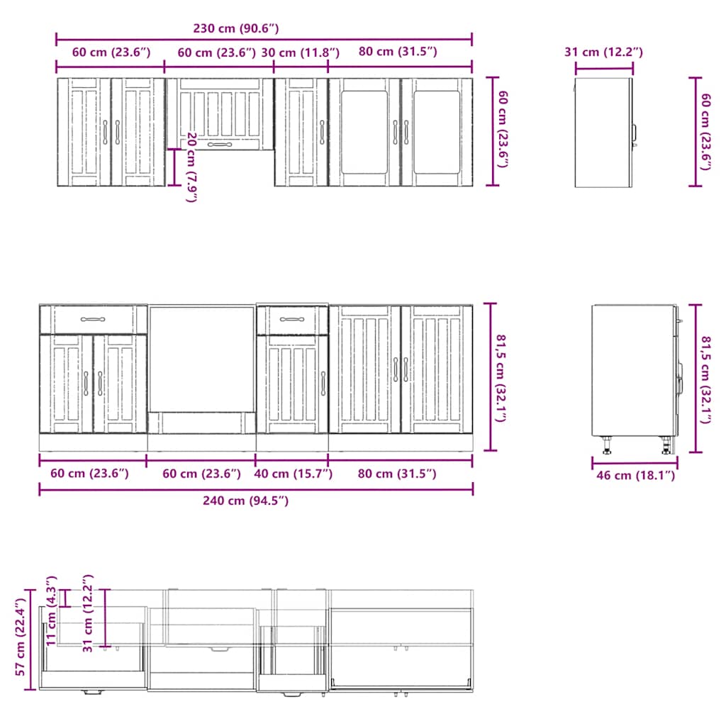 8 Piece Kitchen Cabinet Set Lucca High Gloss White Engineered Wood