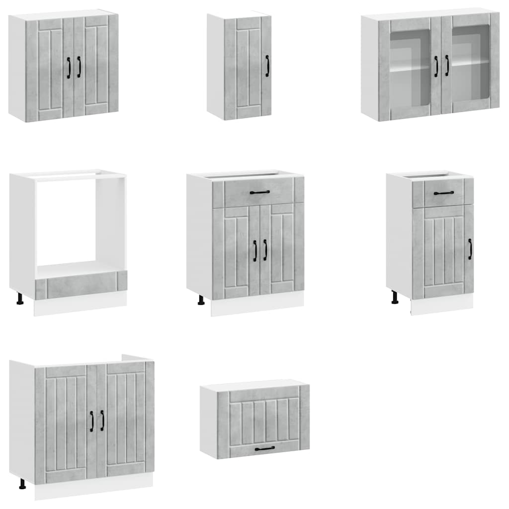 8 Piece Kitchen Cabinet Set Lucca Concrete Grey Engineered Wood