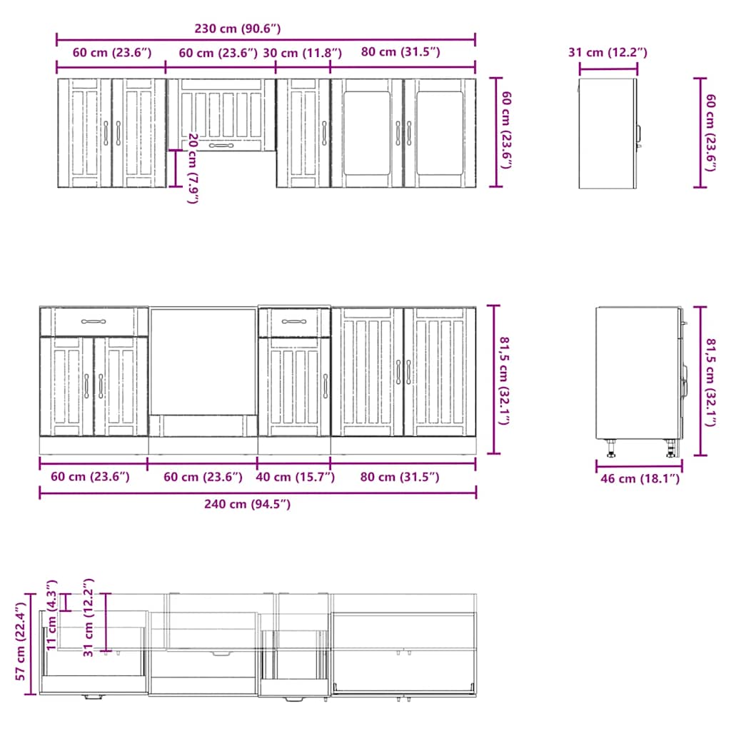 8 Piece Kitchen Cabinet Set Lucca Concrete Grey Engineered Wood