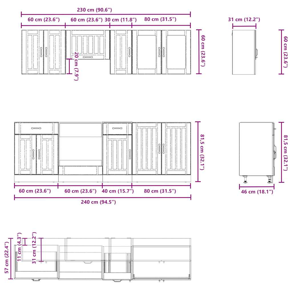 vidaXL 8 Piece Kitchen Cabinet Set Kalmar Smoked Oak Engineered Wood