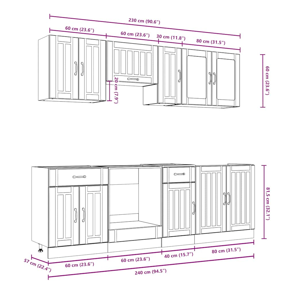 vidaXL 8 Piece Kitchen Cabinet Set Kalmar Smoked Oak Engineered Wood