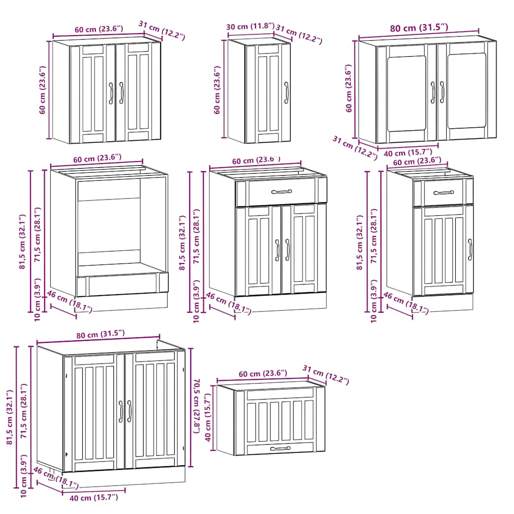 vidaXL 8 Piece Kitchen Cabinet Set Kalmar Old Wood Engineered Wood