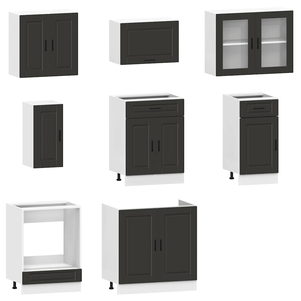 vidaXL 8 Piece Kitchen Cabinet Set Kalmar Black Engineered Wood