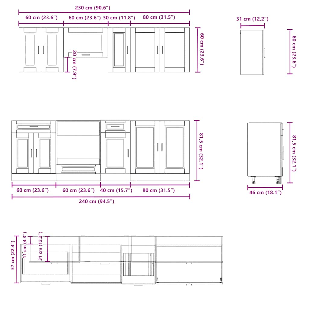 vidaXL 8 Piece Kitchen Cabinet Set Kalmar Black Engineered Wood