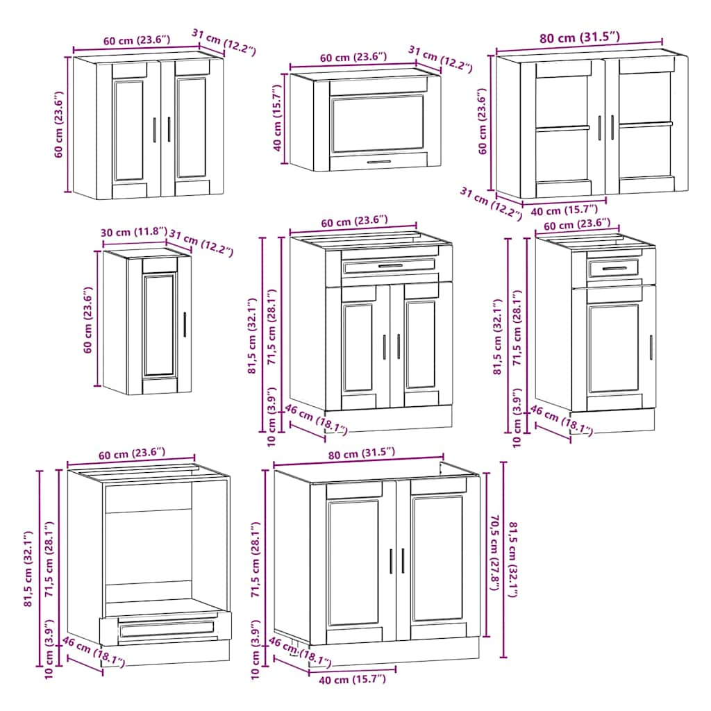 vidaXL 8 Piece Kitchen Cabinet Set Kalmar Black Engineered Wood