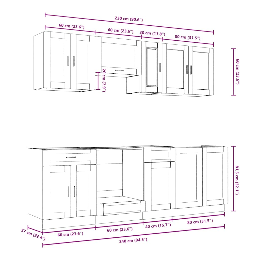 vidaXL 8 Piece Kitchen Cabinet Set Kalmar Black Engineered Wood