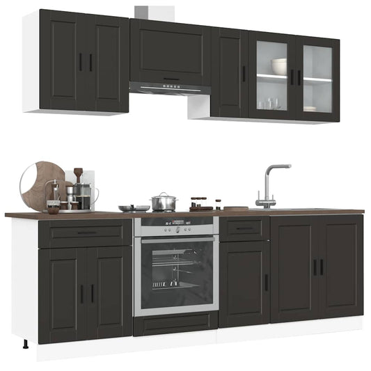 vidaXL 8 Piece Kitchen Cabinet Set Kalmar Black Engineered Wood