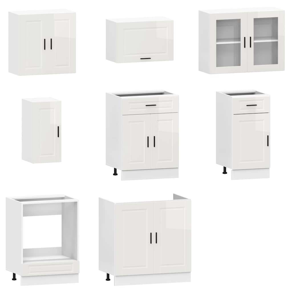 vidaXL 8 Piece Kitchen Cabinet Set Kalmar High Gloss White Engineered Wood