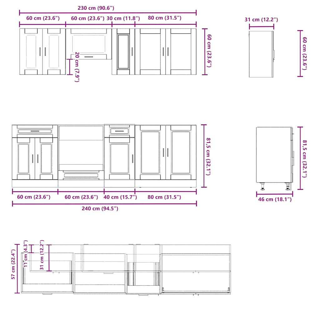 vidaXL 8 Piece Kitchen Cabinet Set Kalmar High Gloss White Engineered Wood