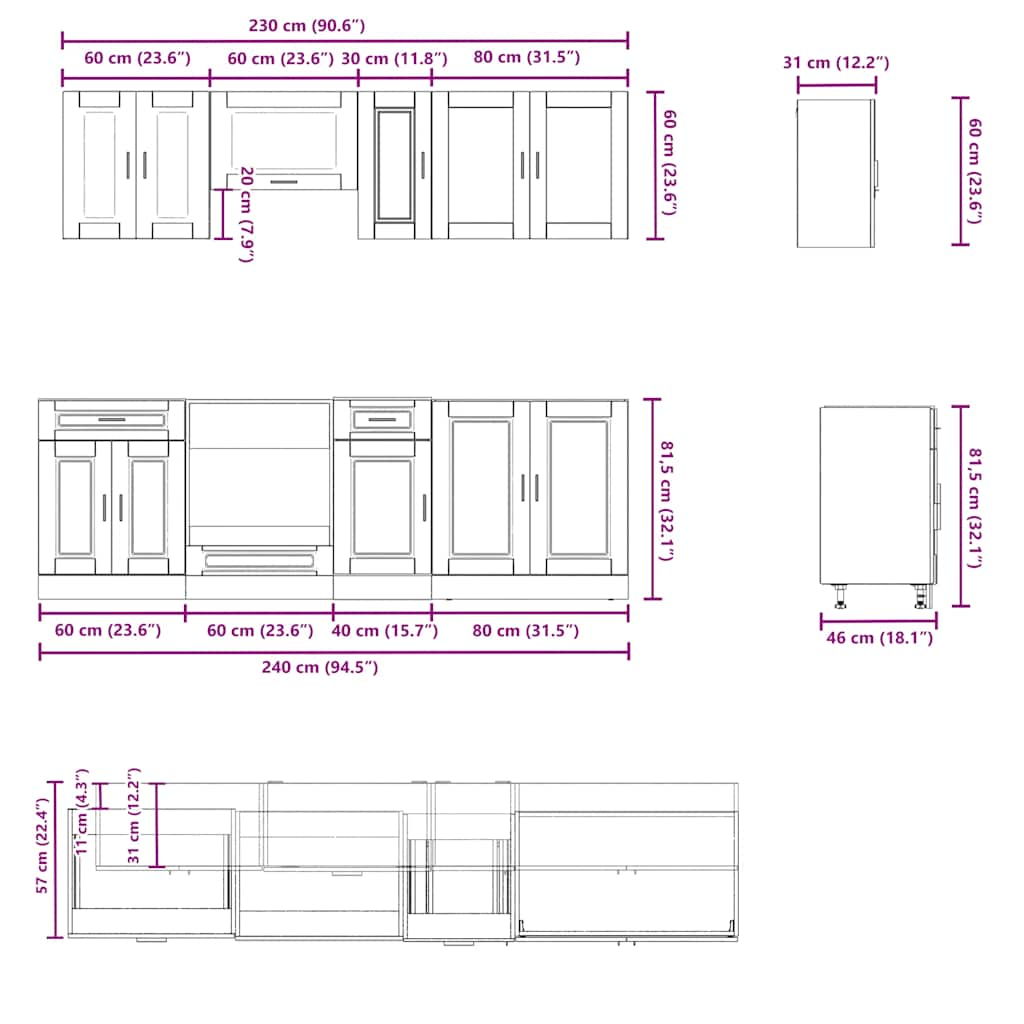 vidaXL 8 Piece Kitchen Cabinet Set Kalmar Concrete Grey Engineered Wood