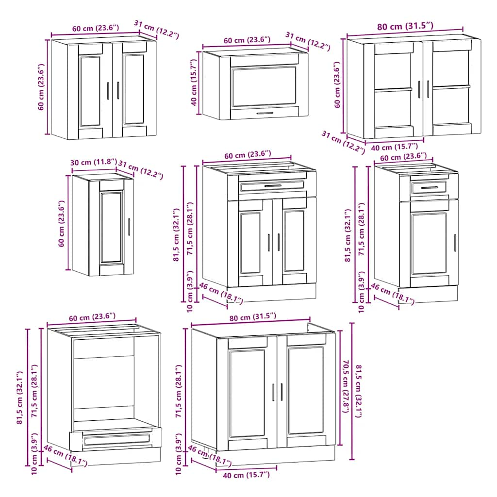 vidaXL 8 Piece Kitchen Cabinet Set Kalmar Smoked Oak Engineered Wood