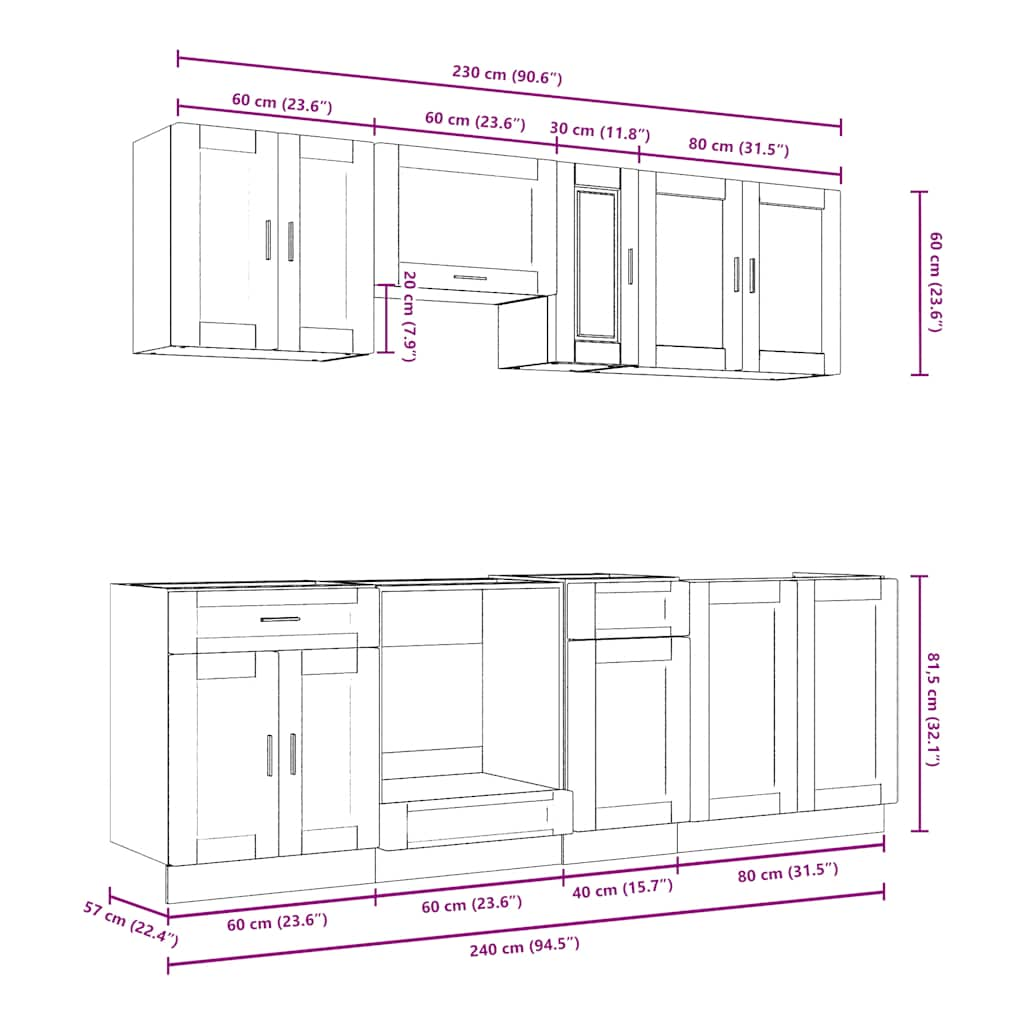 vidaXL 8 Piece Kitchen Cabinet Set Kalmar Smoked Oak Engineered Wood