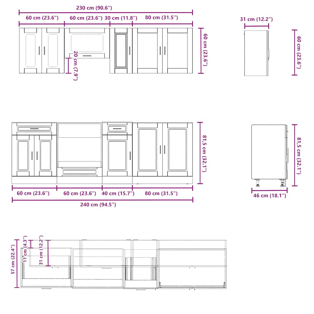 vidaXL 8 Piece Kitchen Cabinet Set Kalmar Grey Sonoma Engineered Wood