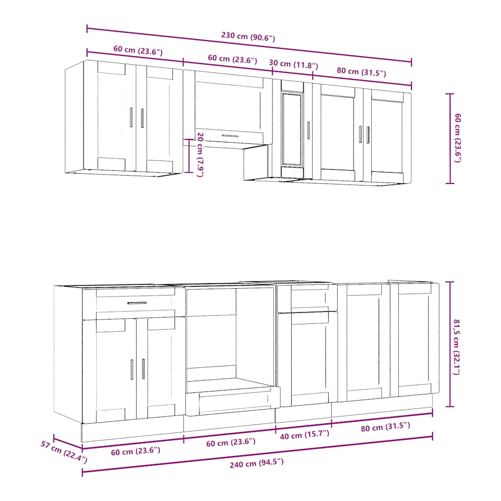 vidaXL 8 Piece Kitchen Cabinet Set Kalmar Brown Oak Engineered Wood