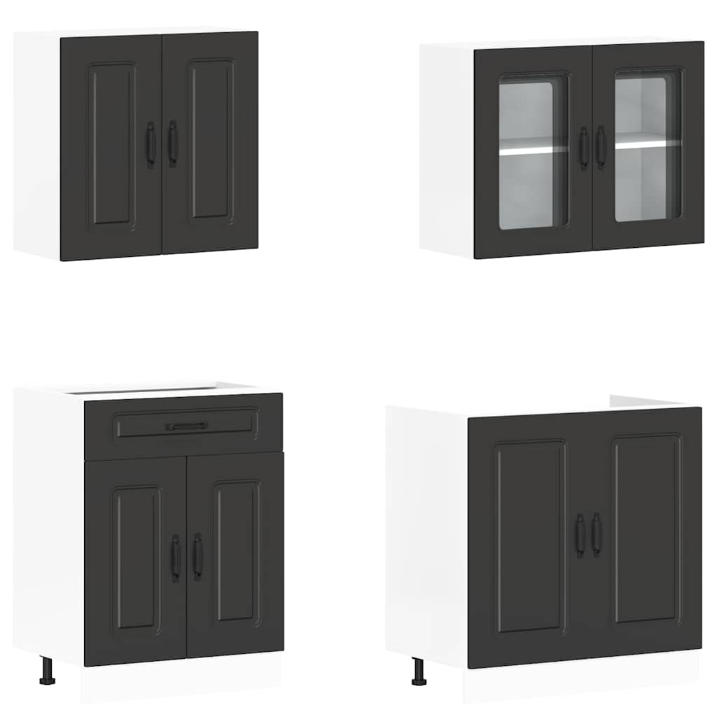 vidaXL 4 Piece Kitchen Cabinet Set Kalmar Black Engineered Wood