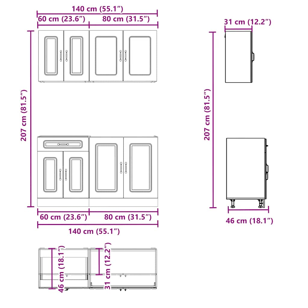 vidaXL 4 Piece Kitchen Cabinet Set Kalmar Black Engineered Wood