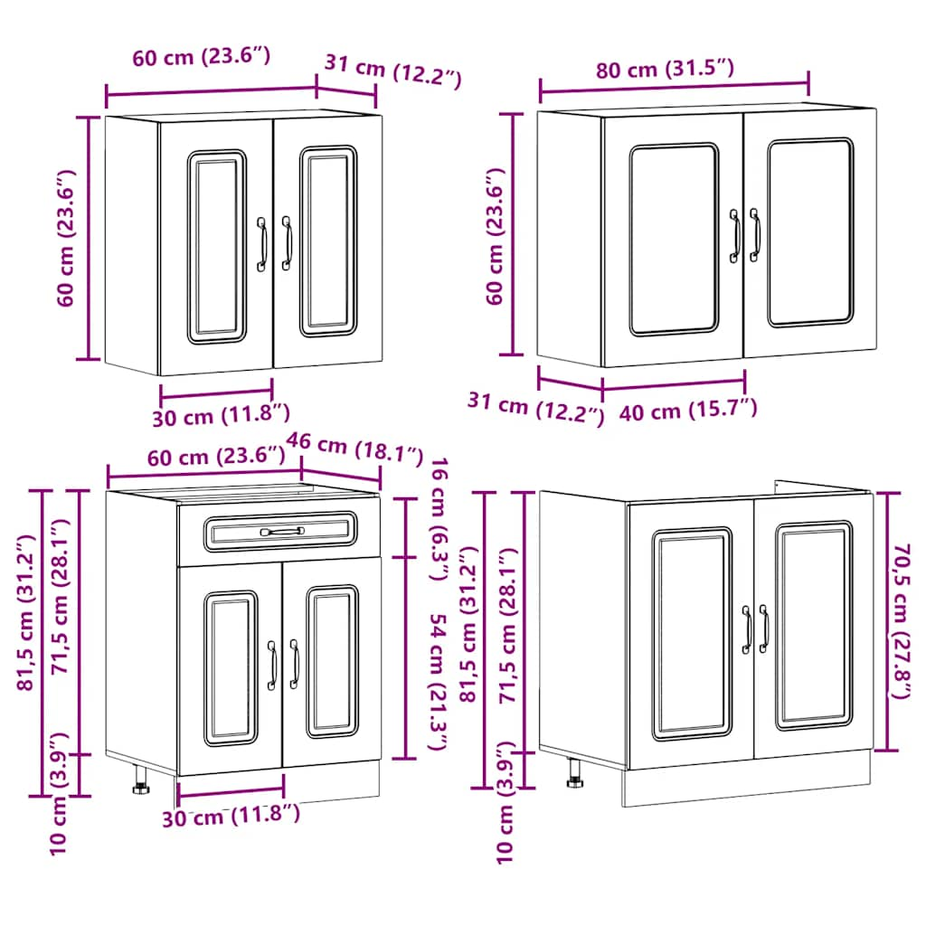 vidaXL 4 Piece Kitchen Cabinet Set Kalmar Black Engineered Wood