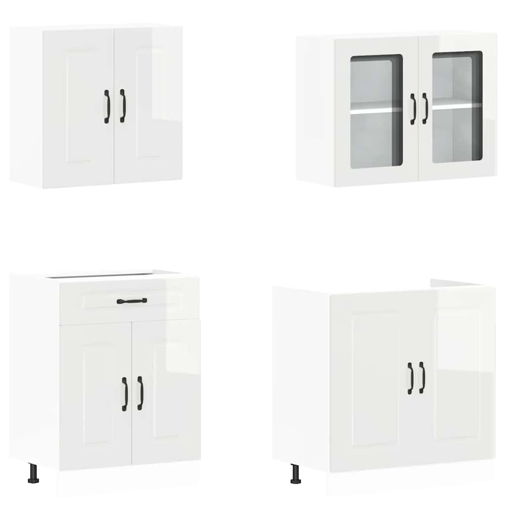 vidaXL 4 Piece Kitchen Cabinet Set Kalmar High Gloss White Engineered Wood