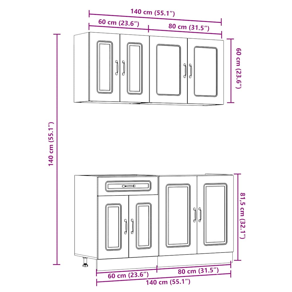 vidaXL 4 Piece Kitchen Cabinet Set Kalmar High Gloss White Engineered Wood