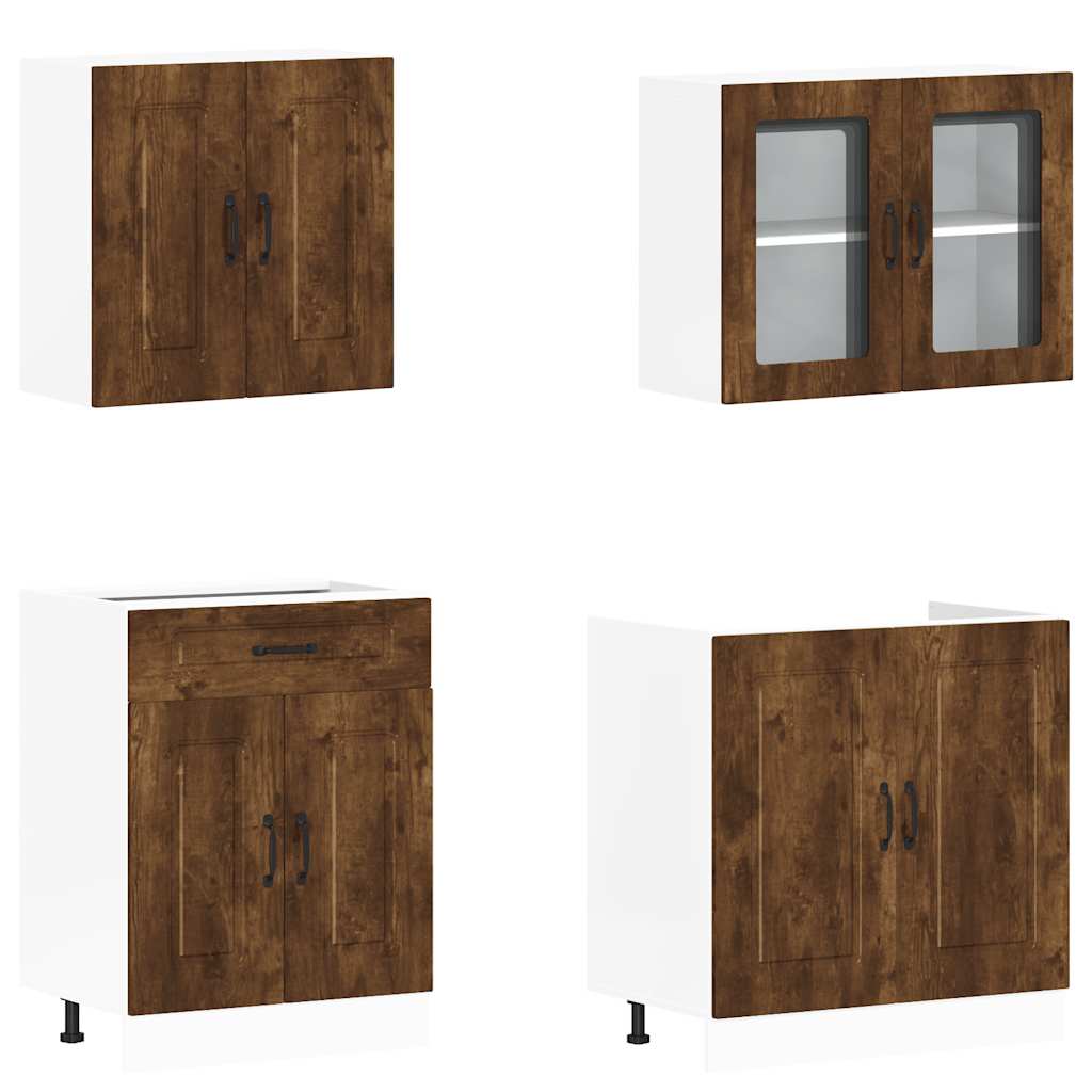 vidaXL 4 Piece Kitchen Cabinet Set Kalmar Smoked Oak Engineered Wood