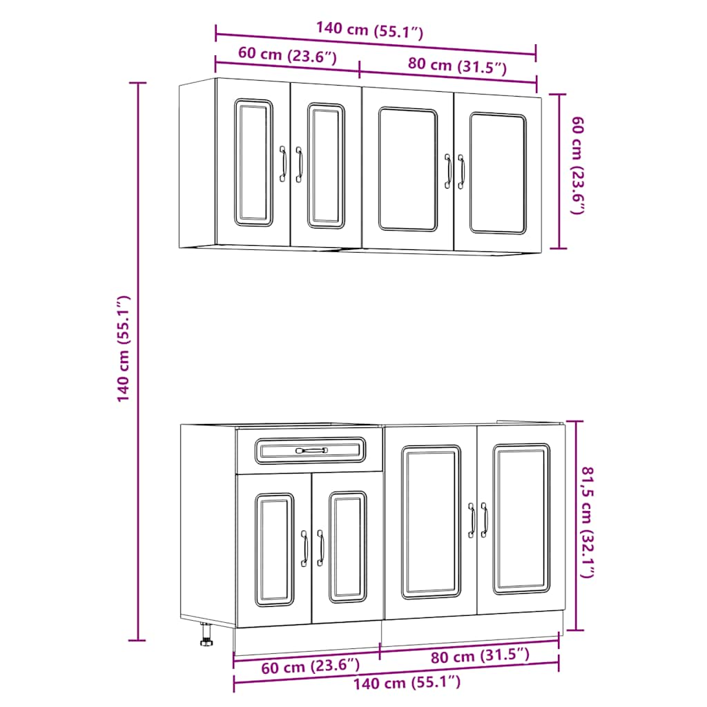 vidaXL 4 Piece Kitchen Cabinet Set Kalmar Grey Sonoma Engineered Wood