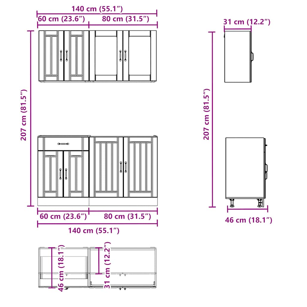 vidaXL 4 Piece Kitchen Cabinet Set Kalmar Black Engineered Wood