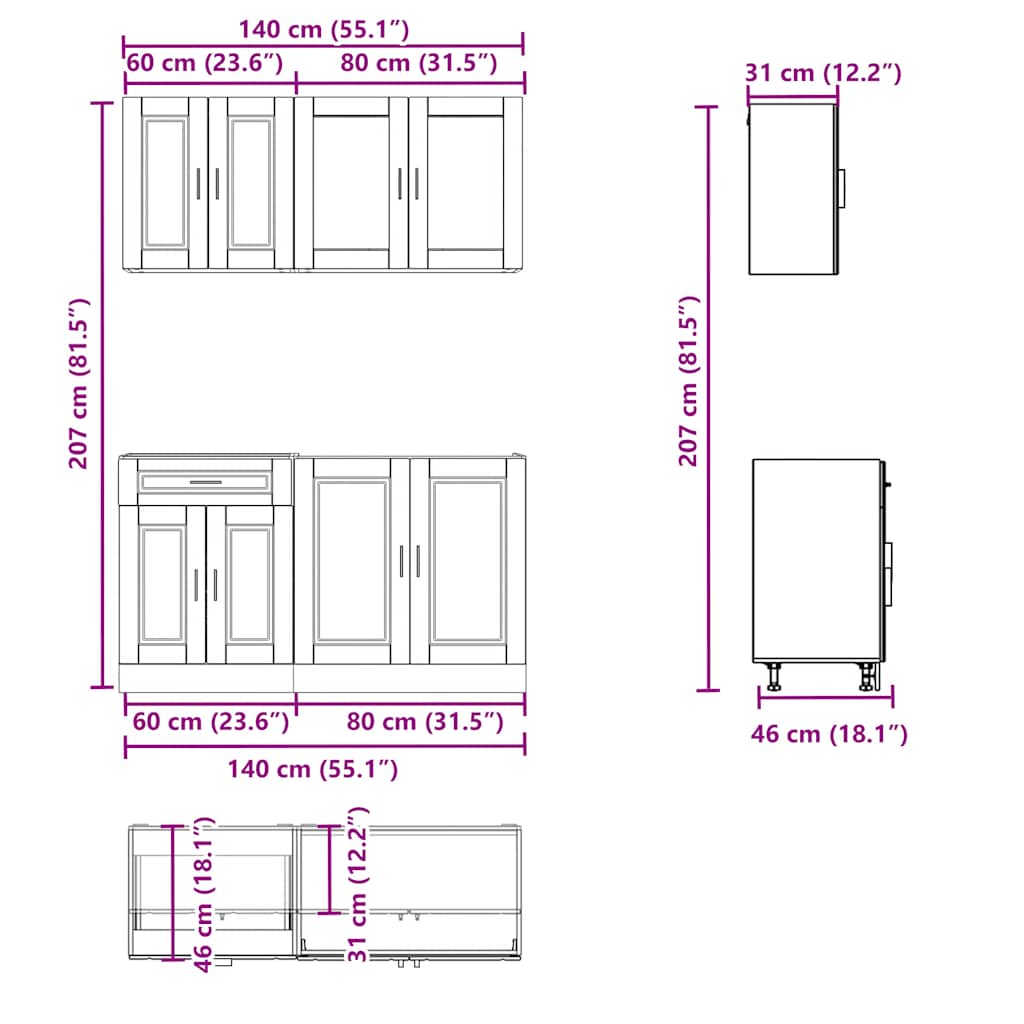 4 Piece Kitchen Cabinet Set Porto Black Engineered Wood