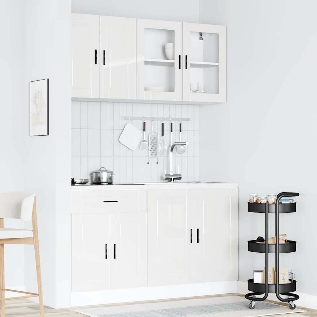 vidaXL 4 Piece Kitchen Cabinet Set Kalmar High Gloss White Engineered Wood